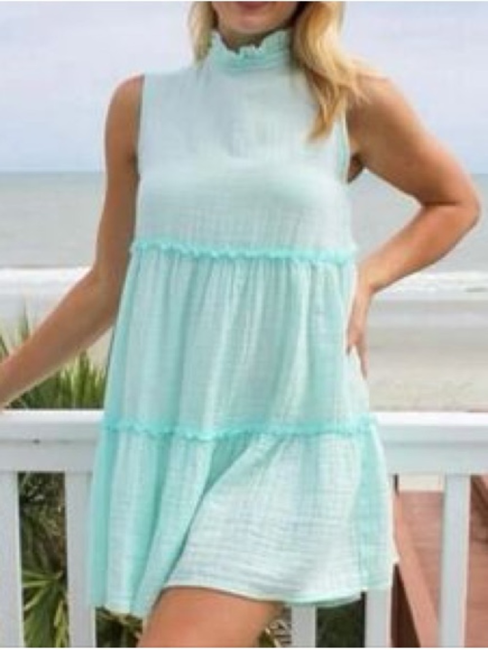 Simply Southern Mint Green Sleeveless Tiered Ruffle Dress